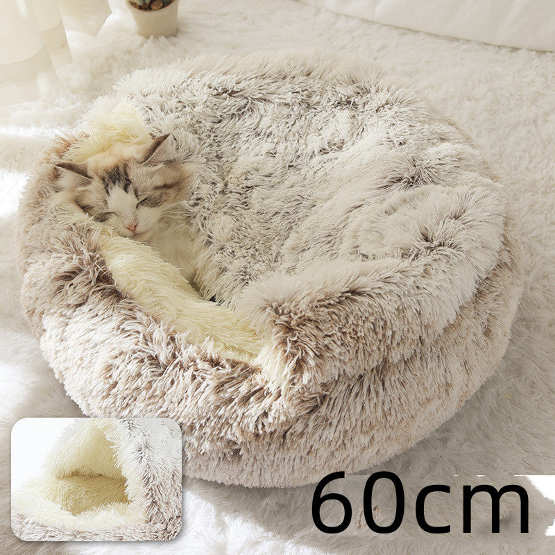 2 In 1 Dog And Cat Bed Pet Winter Bed Round Plush Warm