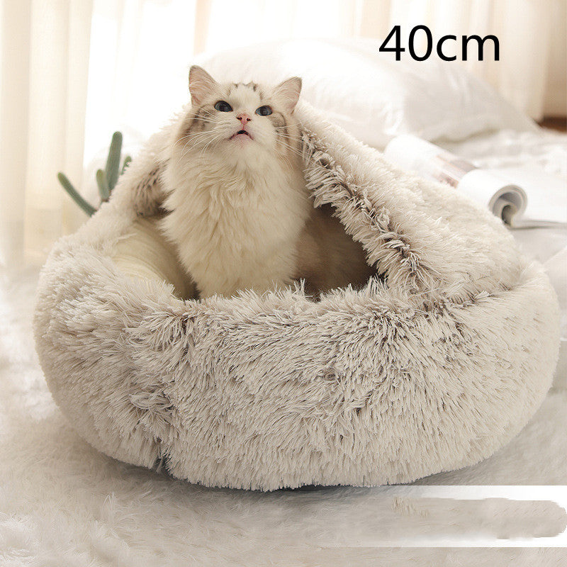 2 In 1 Dog And Cat Bed Pet Winter Bed Round Plush Warm