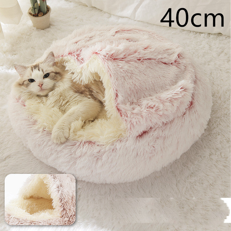 2 In 1 Dog And Cat Bed Pet Winter Bed Round Plush Warm