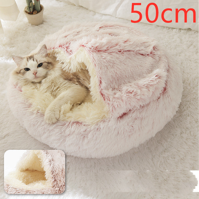 2 In 1 Dog And Cat Bed Pet Winter Bed Round Plush Warm