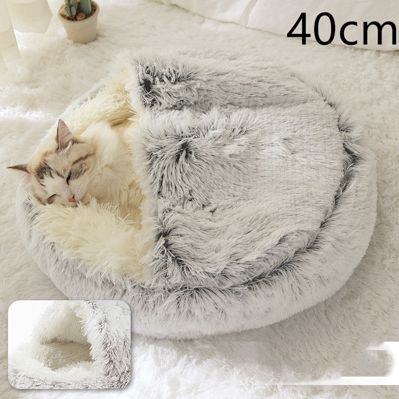 2 In 1 Dog And Cat Bed Pet Winter Bed Round Plush Warm