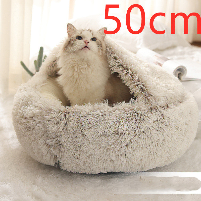 2 In 1 Dog And Cat Bed Pet Winter Bed Round Plush Warm