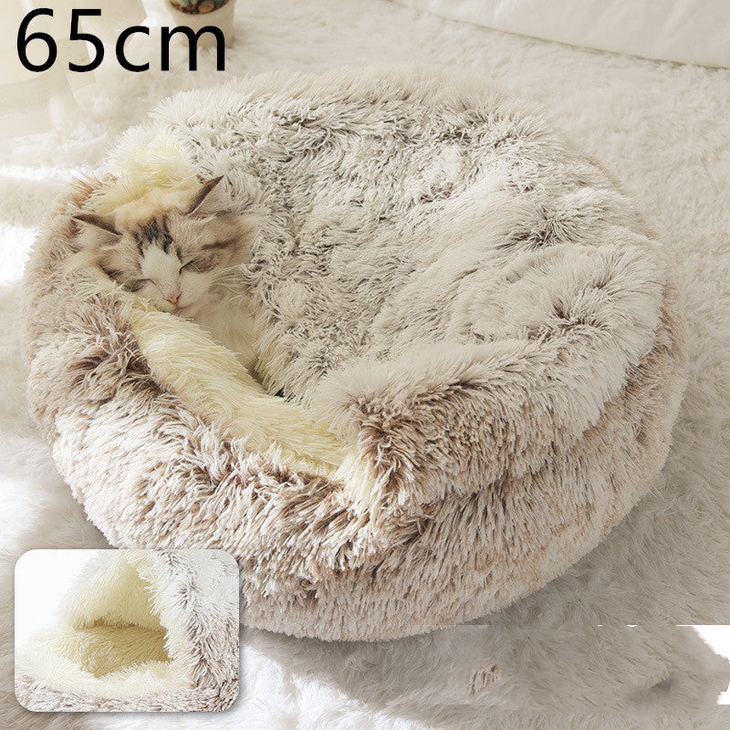 2 In 1 Dog And Cat Bed Pet Winter Bed Round Plush Warm