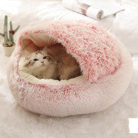 2 In 1 Dog And Cat Bed Pet Winter Bed Round Plush Warm