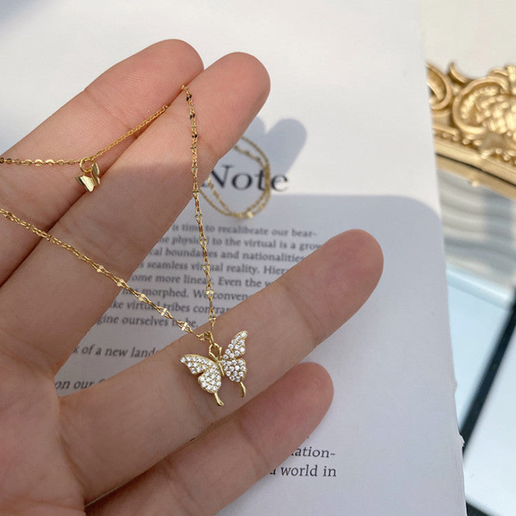 Flash Diamond Butterfly Double-layer Necklace