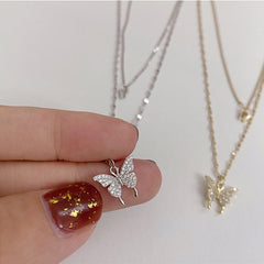 Flash Diamond Butterfly Double-layer Necklace