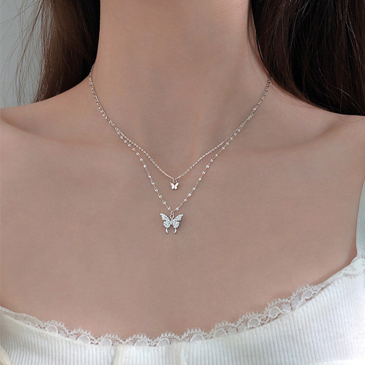 Flash Diamond Butterfly Double-layer Necklace