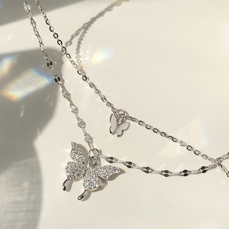 Flash Diamond Butterfly Double-layer Necklace