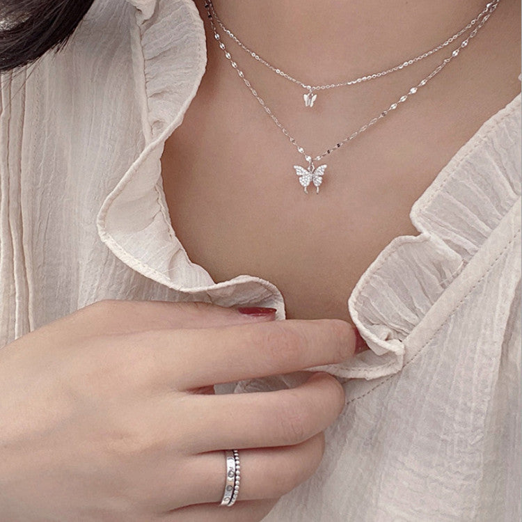 Flash Diamond Butterfly Double-layer Necklace