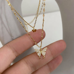 Flash Diamond Butterfly Double-layer Necklace