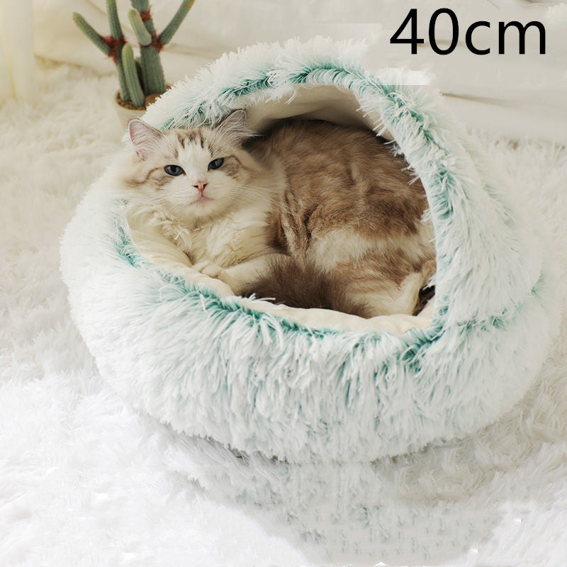 2 In 1 Dog And Cat Bed Pet Winter Bed Round Plush Warm