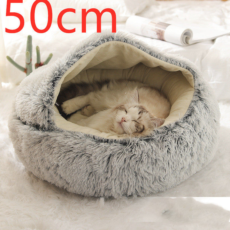 2 In 1 Dog And Cat Bed Pet Winter Bed Round Plush Warm