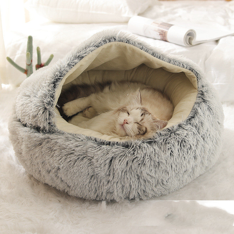 2 In 1 Dog And Cat Bed Pet Winter Bed Round Plush Warm