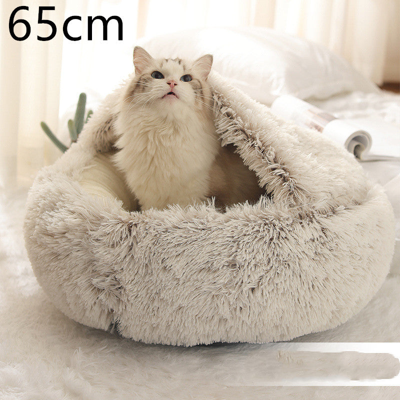 2 In 1 Dog And Cat Bed Pet Winter Bed Round Plush Warm