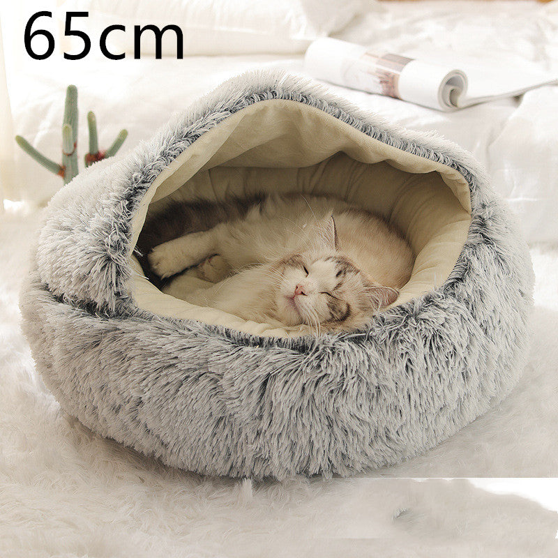 2 In 1 Dog And Cat Bed Pet Winter Bed Round Plush Warm