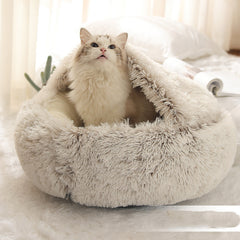 2 In 1 Dog And Cat Bed Pet Winter Bed Round Plush Warm