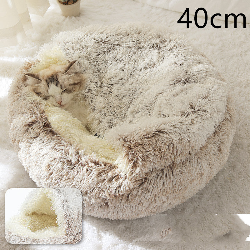 2 In 1 Dog And Cat Bed Pet Winter Bed Round Plush Warm