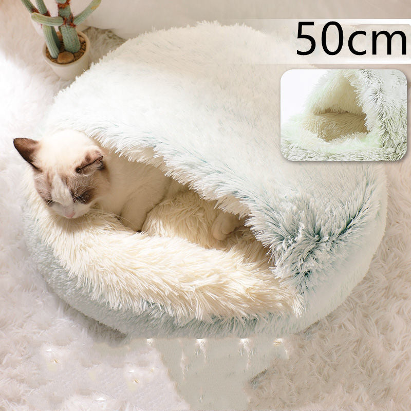 2 In 1 Dog And Cat Bed Pet Winter Bed Round Plush Warm