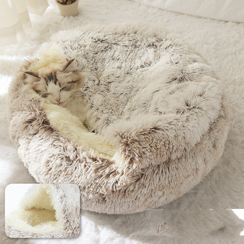 2 In 1 Dog And Cat Bed Pet Winter Bed Round Plush Warm