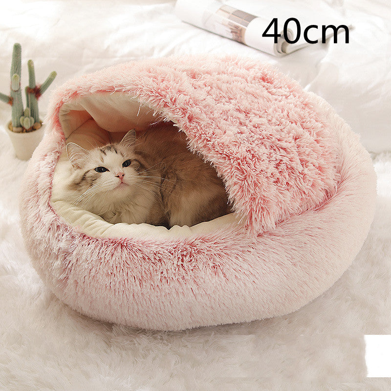 2 In 1 Dog And Cat Bed Pet Winter Bed Round Plush Warm