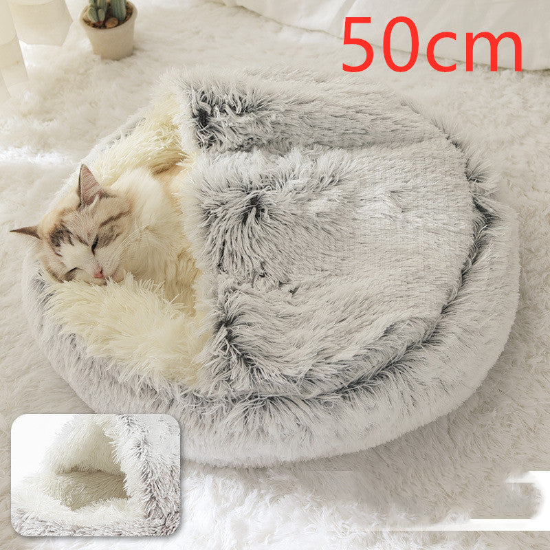 2 In 1 Dog And Cat Bed Pet Winter Bed Round Plush Warm