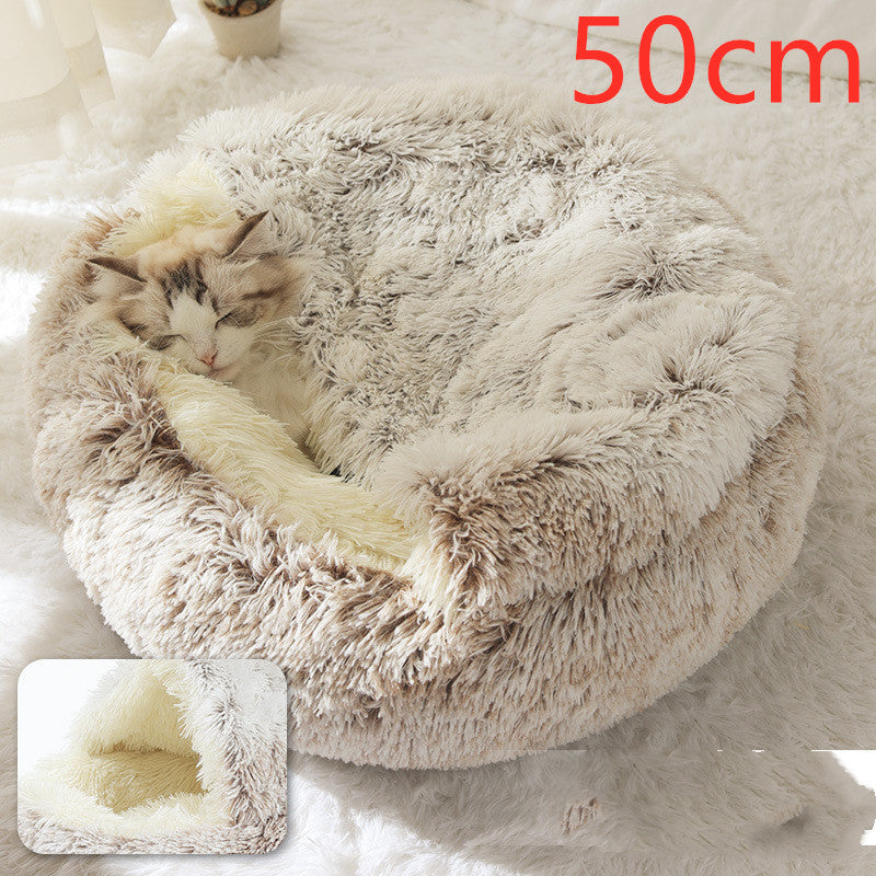 2 In 1 Dog And Cat Bed Pet Winter Bed Round Plush Warm