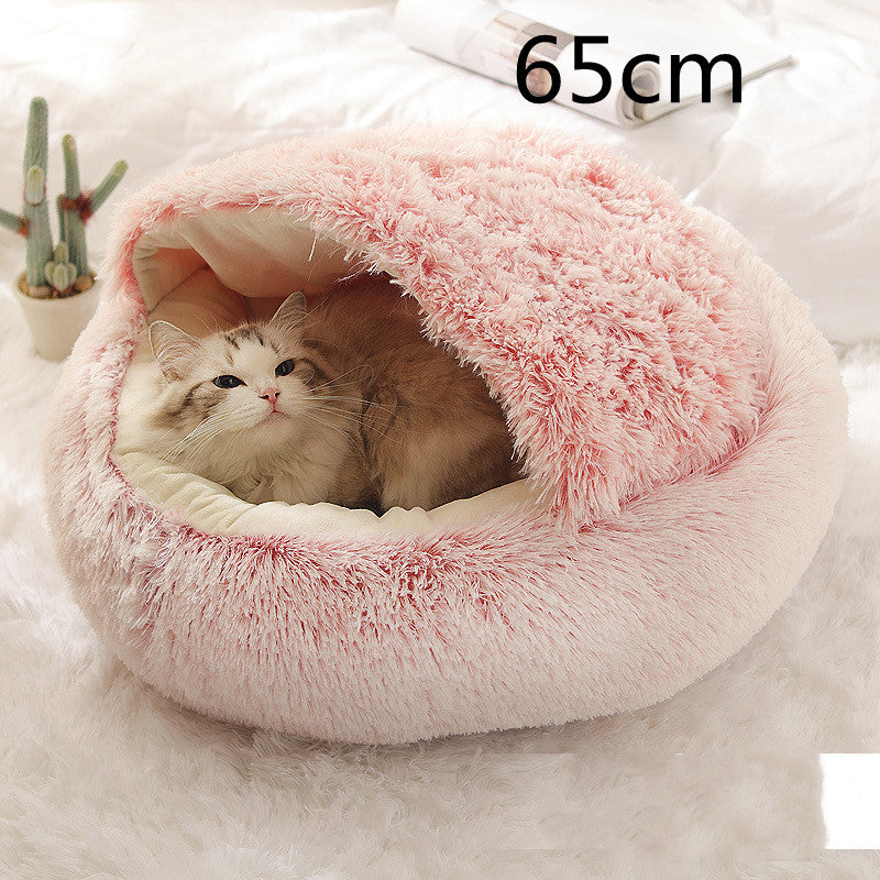 2 In 1 Dog And Cat Bed Pet Winter Bed Round Plush Warm