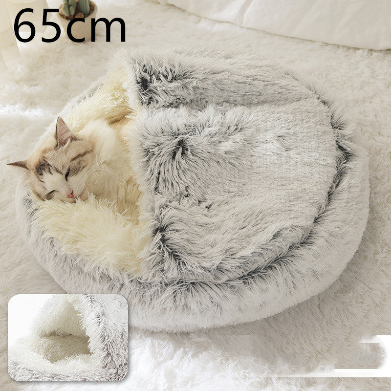 2 In 1 Dog And Cat Bed Pet Winter Bed Round Plush Warm