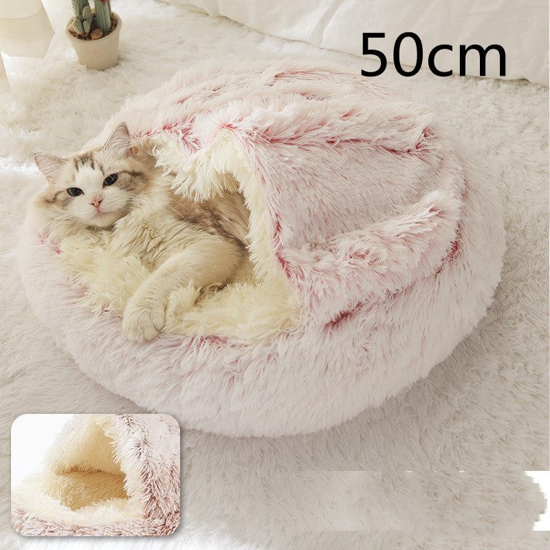 2 In 1 Dog And Cat Bed Pet Winter Bed Round Plush Warm