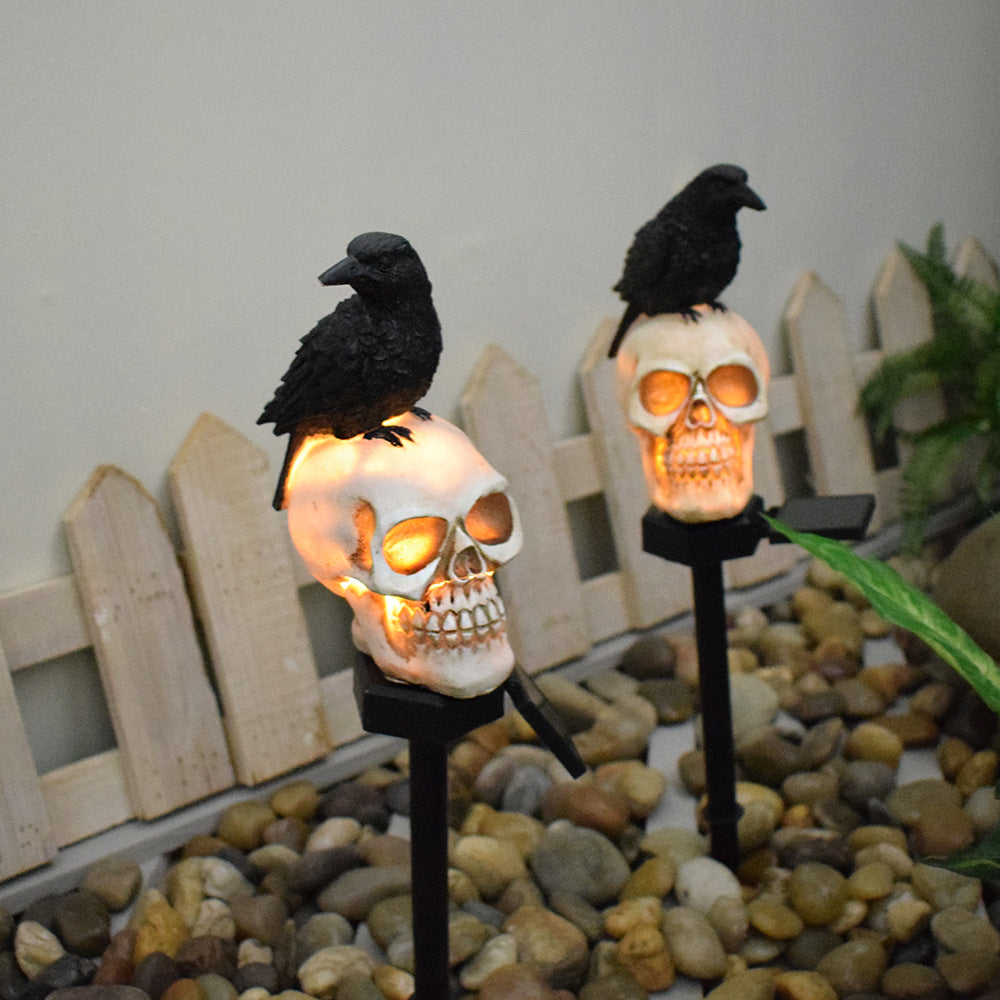 Outdoors Solar Resin Halloween Crow Skull