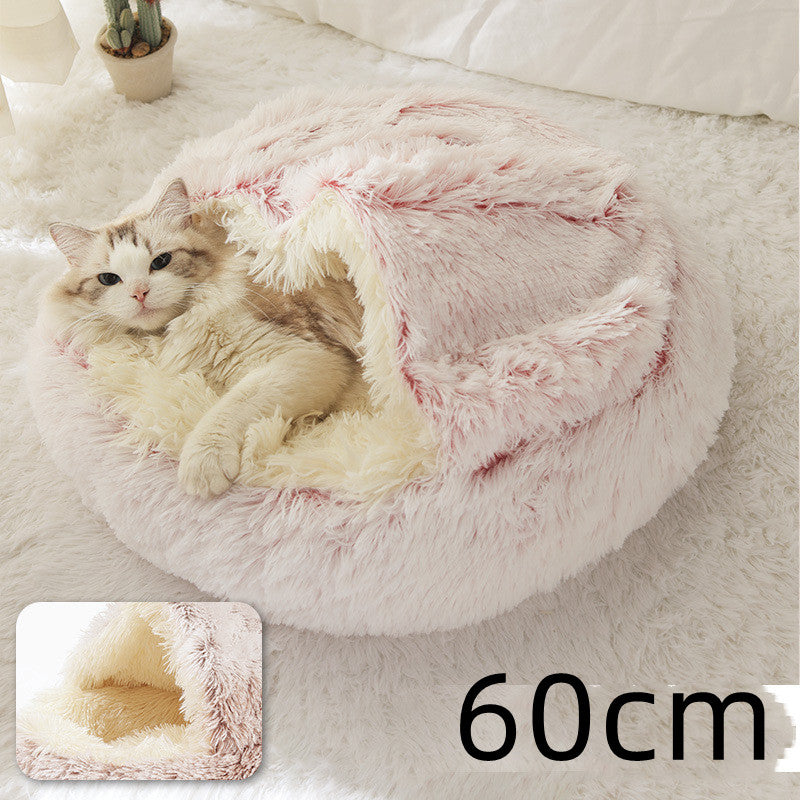 2 In 1 Dog And Cat Bed Pet Winter Bed Round Plush Warm