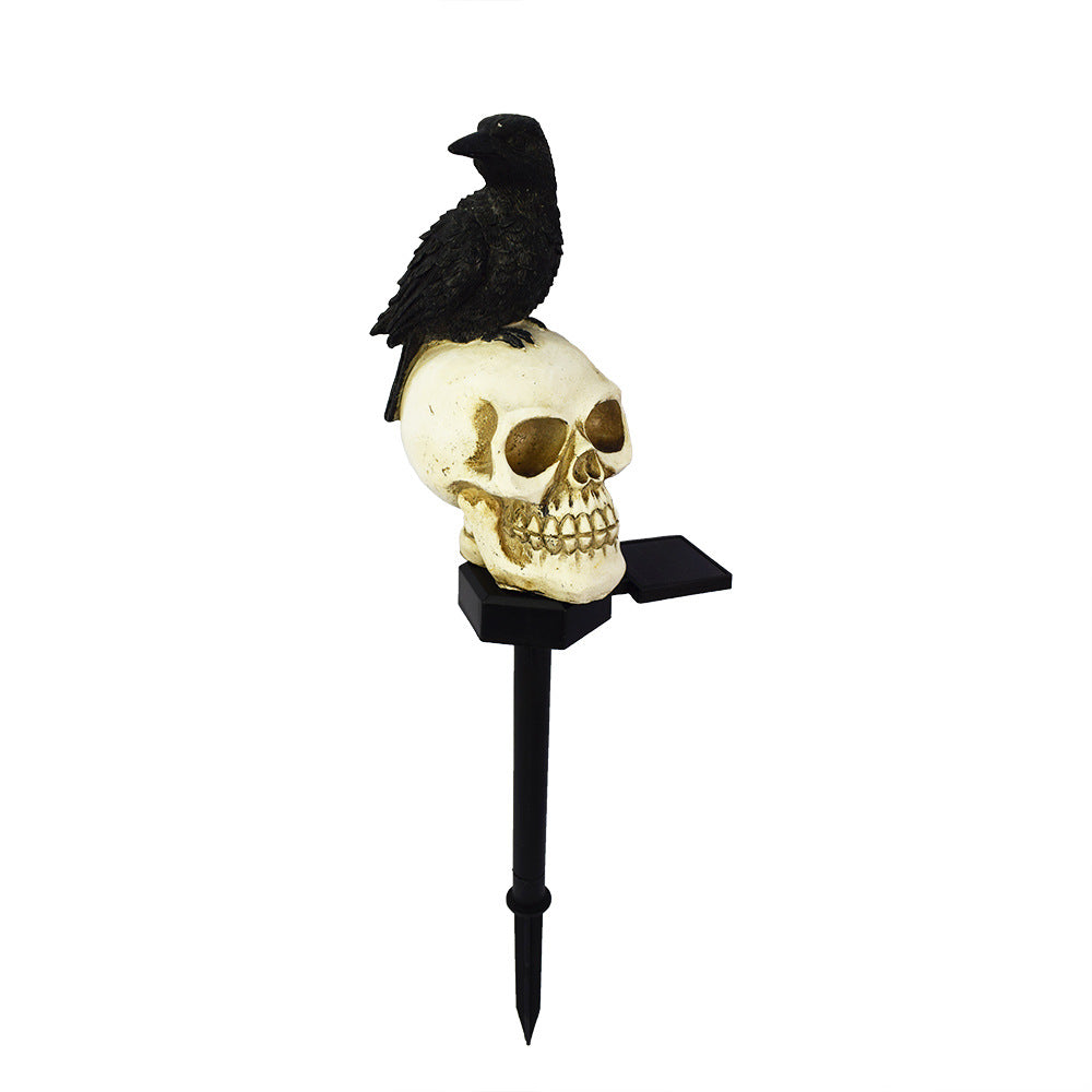 Outdoors Solar Resin Halloween Crow Skull