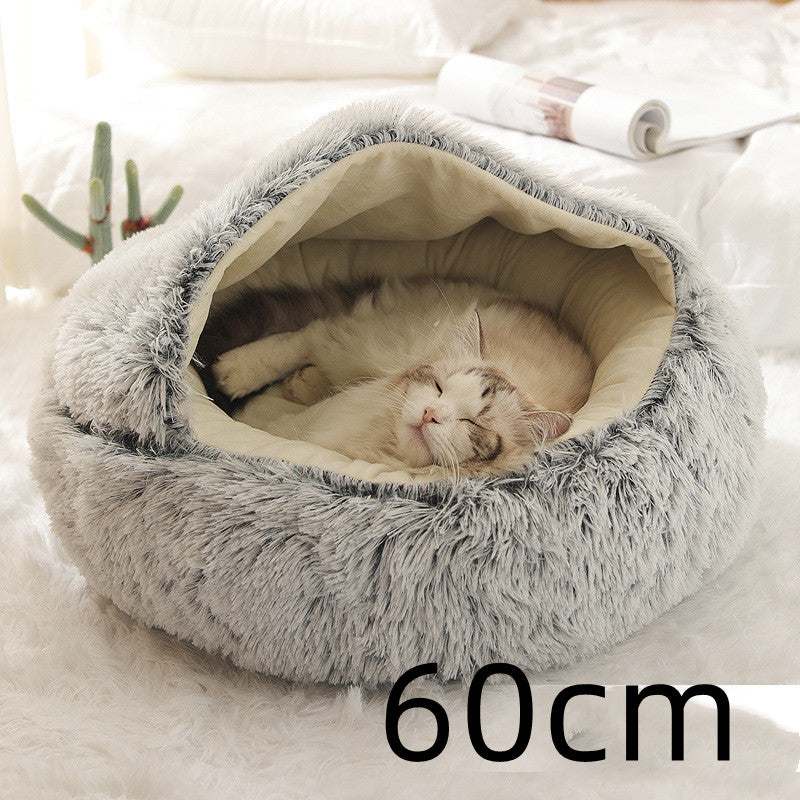 2 In 1 Dog And Cat Bed Pet Winter Bed Round Plush Warm