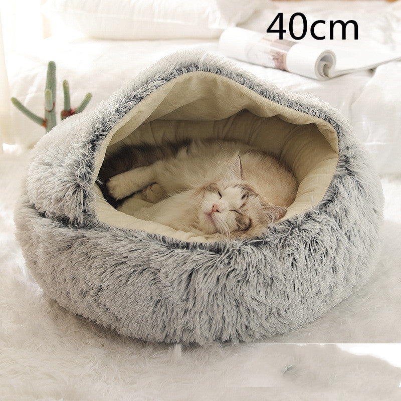 2 In 1 Dog And Cat Bed Pet Winter Bed Round Plush Warm