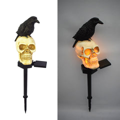 Outdoors Solar Resin Halloween Crow Skull