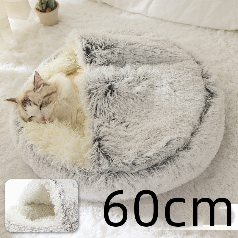 2 In 1 Dog And Cat Bed Pet Winter Bed Round Plush Warm