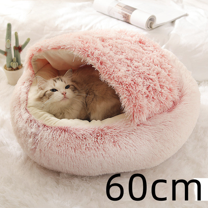 2 In 1 Dog And Cat Bed Pet Winter Bed Round Plush Warm