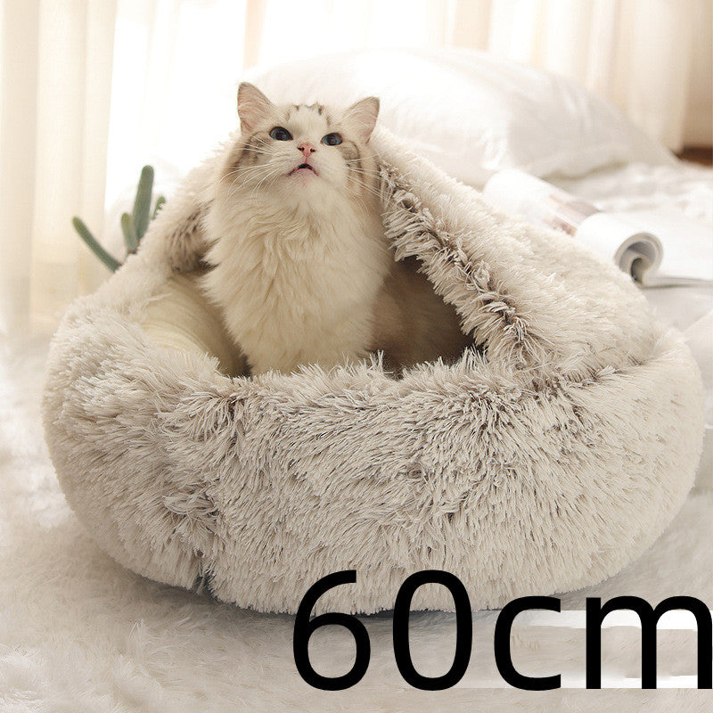 2 In 1 Dog And Cat Bed Pet Winter Bed Round Plush Warm