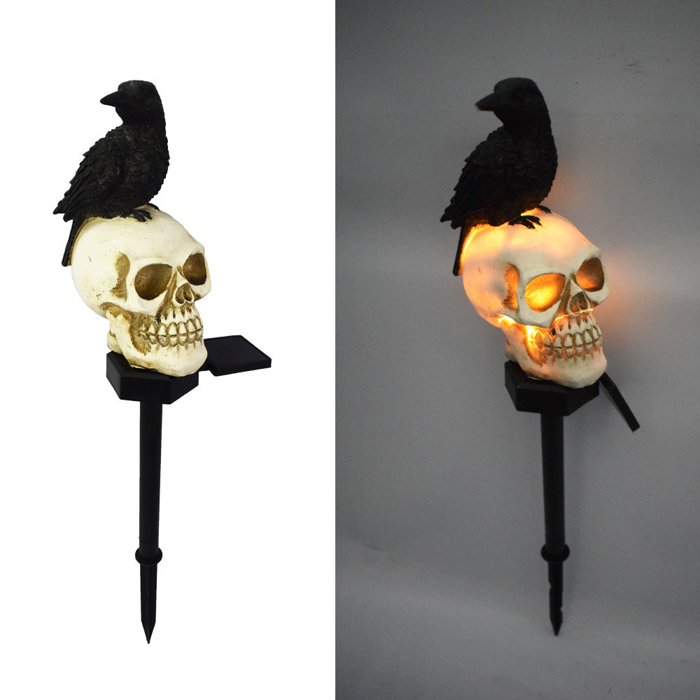 Outdoors Solar Resin Halloween Crow Skull