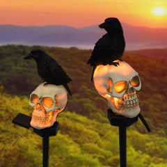 Outdoors Solar Resin Halloween Crow Skull